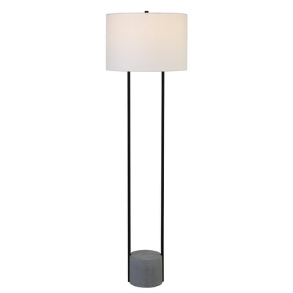 65" Black Column Floor Lamp With White Frosted Glass Drum Shade