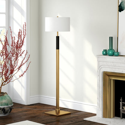 62" Black Traditional Shaped Floor Lamp With White Frosted Glass Drum Shade