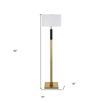 62" Black Traditional Shaped Floor Lamp With White Frosted Glass Drum Shade