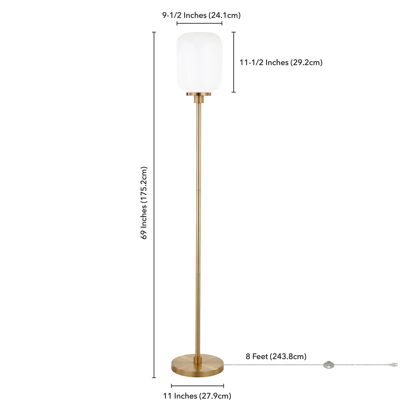 69" Brass Novelty Floor Lamp With White Frosted Glass Globe Shade