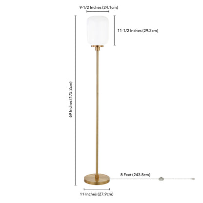 69" Brass Novelty Floor Lamp With White Frosted Glass Globe Shade