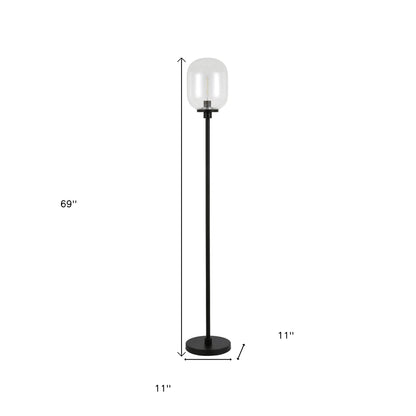 69" Black Novelty Floor Lamp With Clear Seeded Glass Globe Shade