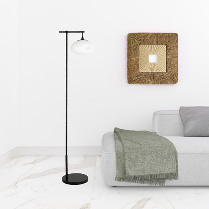 68" Black Reading Floor Lamp With White Frosted Glass Globe Shade