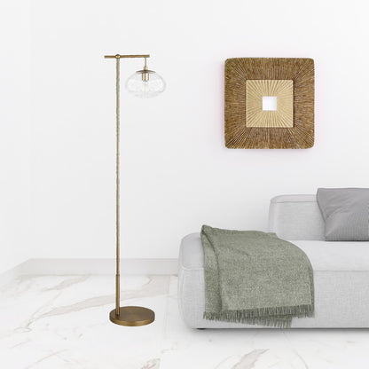 68" Brass Reading Floor Lamp With Clear Seeded Glass Globe Shade