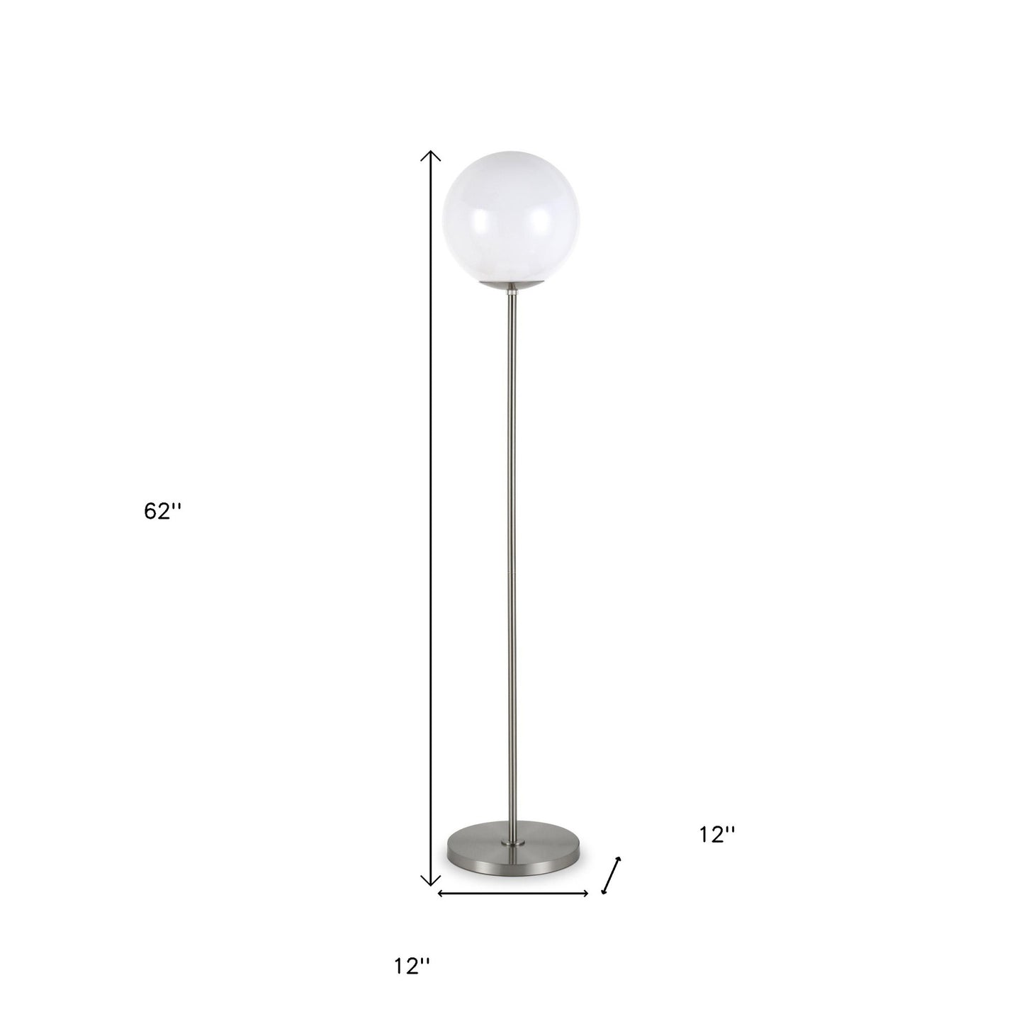 62" Nickel Novelty Floor Lamp With White No Pattern Frosted Glass Globe Shade