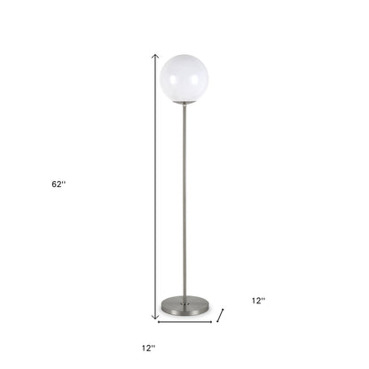 62" Nickel Novelty Floor Lamp With White No Pattern Frosted Glass Globe Shade