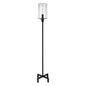 66" Black Torchiere Floor Lamp With Clear Seeded Glass Drum Shade