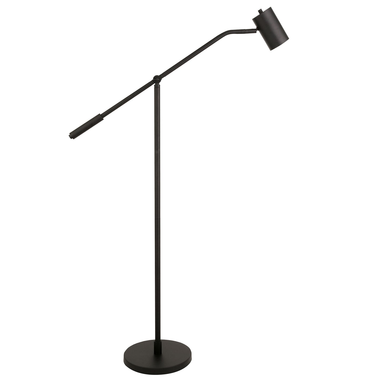 60" Black Swing Arm Floor Lamp With Black Drum Shade