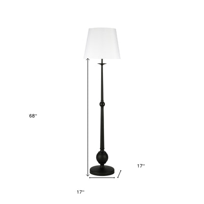 68" Black Traditional Shaped Floor Lamp With White Frosted Glass Drum Shade