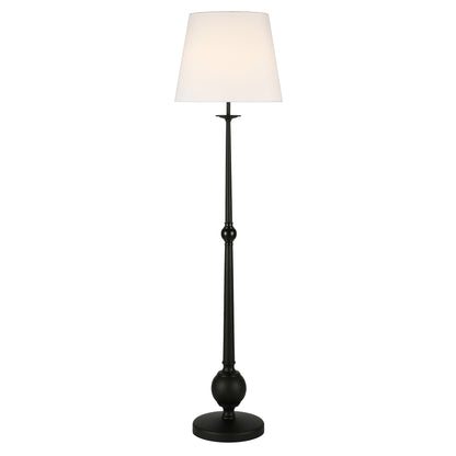 68" Black Traditional Shaped Floor Lamp With White Frosted Glass Drum Shade