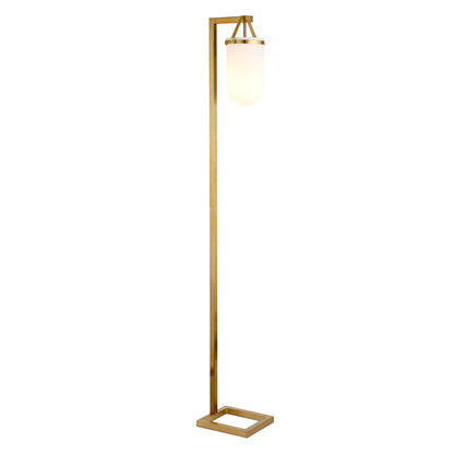 68" Brass Arched Floor Lamp With White No Pattern Frosted Glass Dome Shade