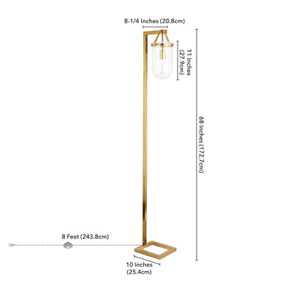 68" Brass Arched Floor Lamp With Clear Seeded Glass Dome Shade