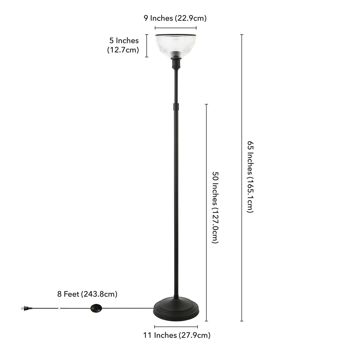 65" Black Novelty Floor Lamp With Clear Transparent Glass Dome Shade