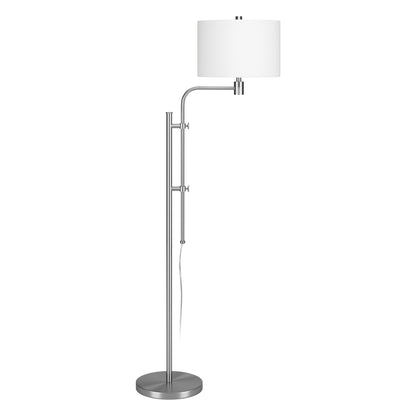 71" Nickel Adjustable Traditional Shaped Floor Lamp With White Frosted Glass Drum Shade