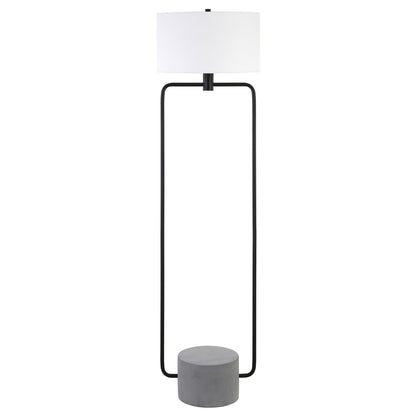 63" Black Column Floor Lamp With White Frosted Glass Drum Shade