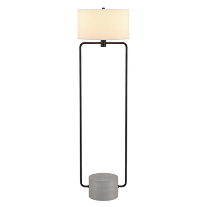 63" Black Column Floor Lamp With White Frosted Glass Drum Shade