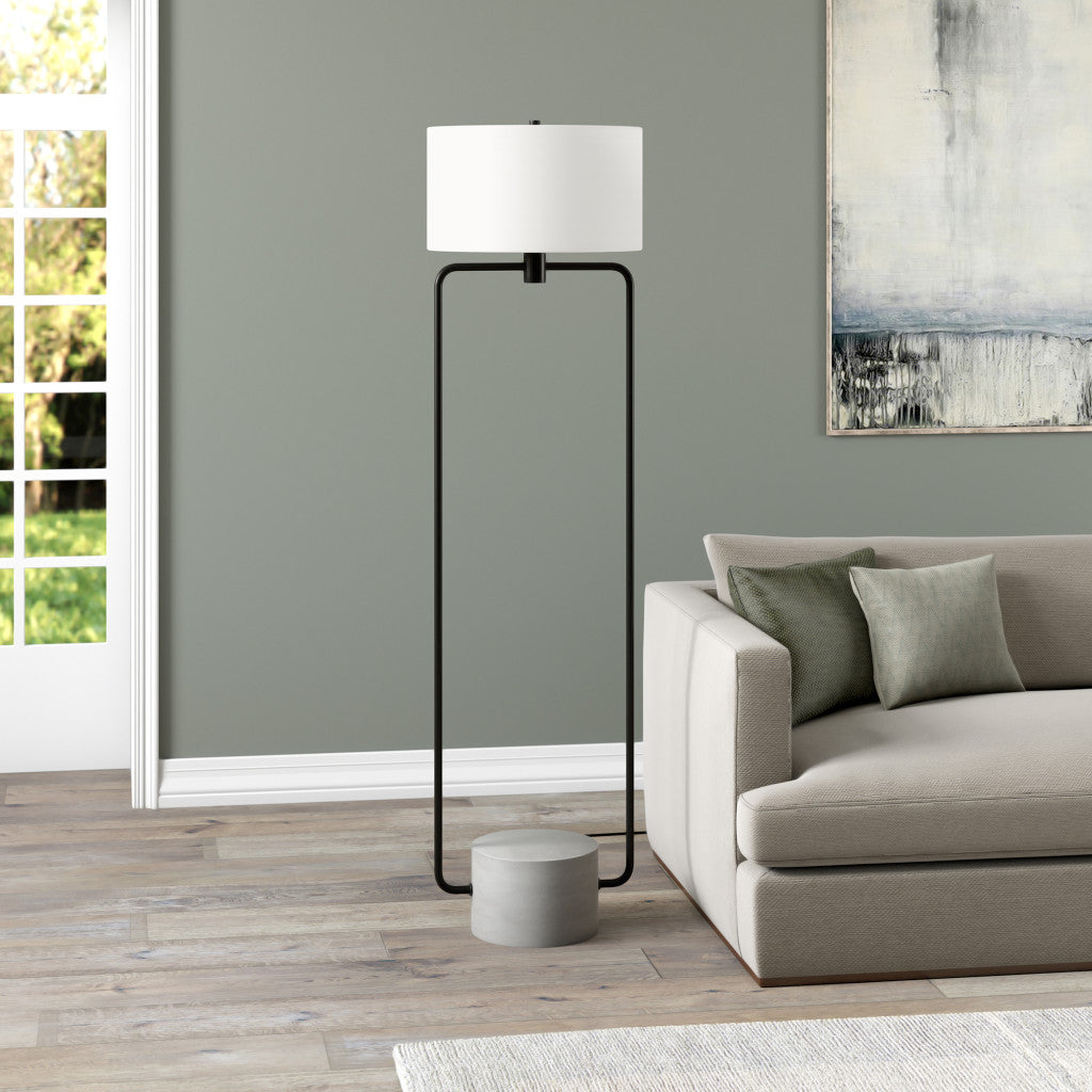 63" Black Column Floor Lamp With White Frosted Glass Drum Shade