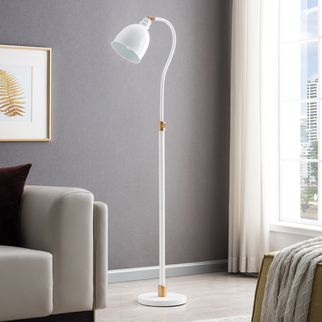 68" Brass Adjustable Reading Floor Lamp With White Frosted Glass Dome Shade