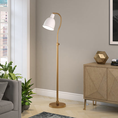 68" Brass Adjustable Reading Floor Lamp With White Frosted Glass Dome Shade