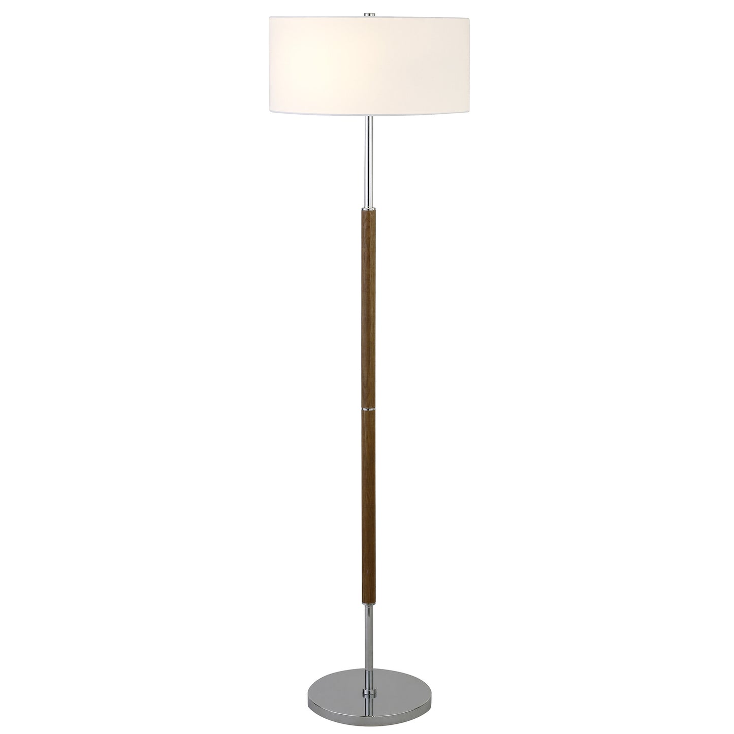 61" Nickel Two Light Floor Lamp With White Frosted Glass Drum Shade