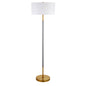 61" Brass Two Light Floor Lamp With White Frosted Glass Drum Shade