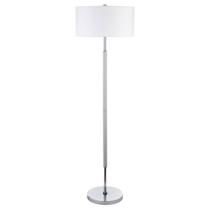 61" Nickel Two Light Floor Lamp With White Frosted Glass Drum Shade