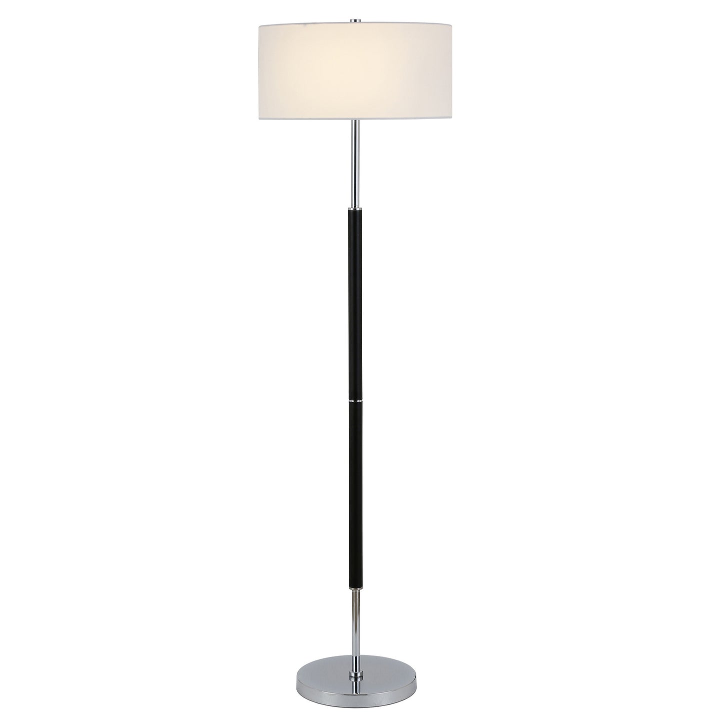 61" Black Two Light Floor Lamp With White Frosted Glass Drum Shade