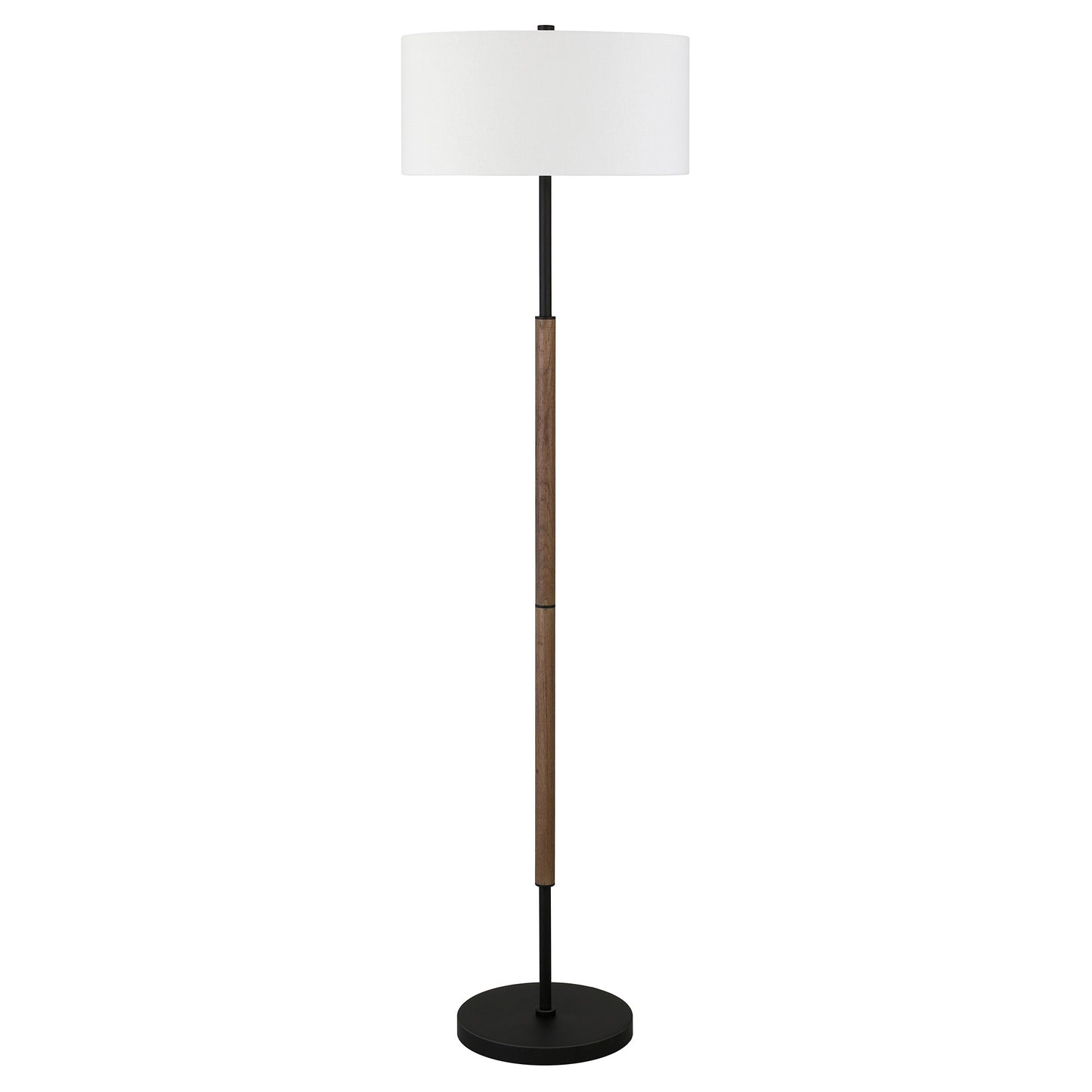 61" Black Two Light Floor Lamp With White Frosted Glass Drum Shade