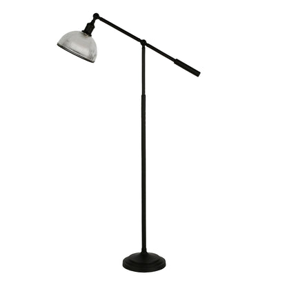 58" Black Swing Arm Floor Lamp With Clear Transparent Glass Dome Shade