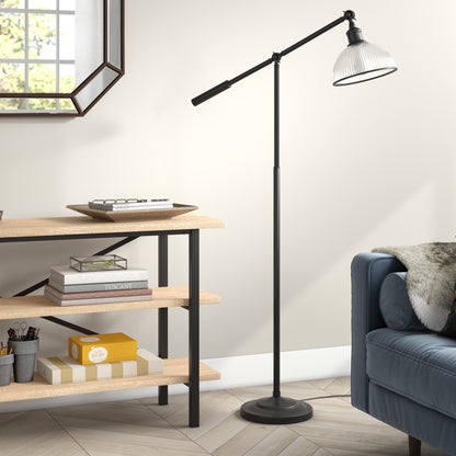 58" Black Swing Arm Floor Lamp With Clear Transparent Glass Dome Shade