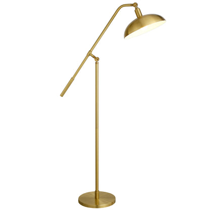 62" Brass Reading Floor Lamp With Brass Dome Shade