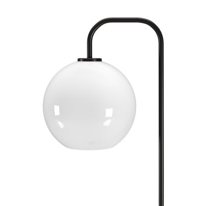 62" Black Arched Floor Lamp With White Frosted Glass Globe Shade