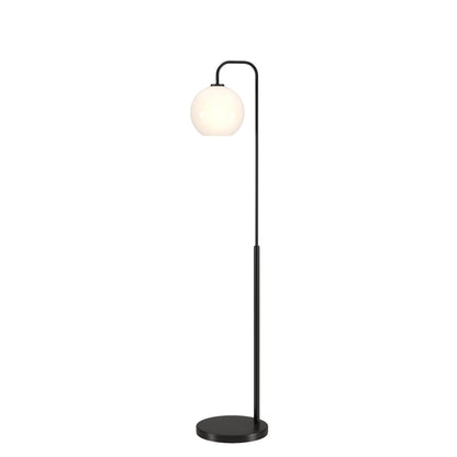 62" Black Arched Floor Lamp With White Frosted Glass Globe Shade