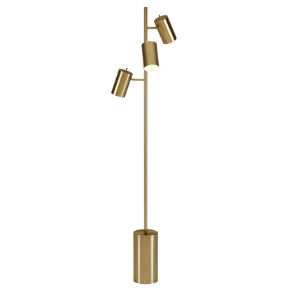 65" Brass Three Light Tree Floor Lamp With Brass Metal Cylinder Shade