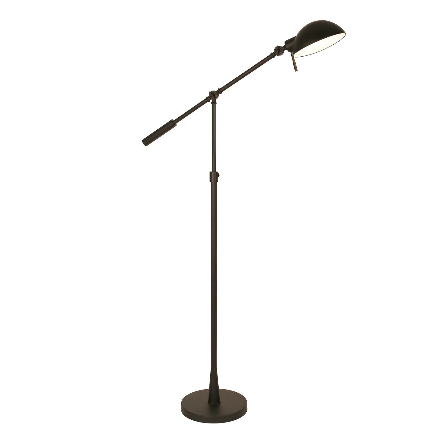 61" Black Adjustable Swing Arm Floor Lamp With Black Cone Shade