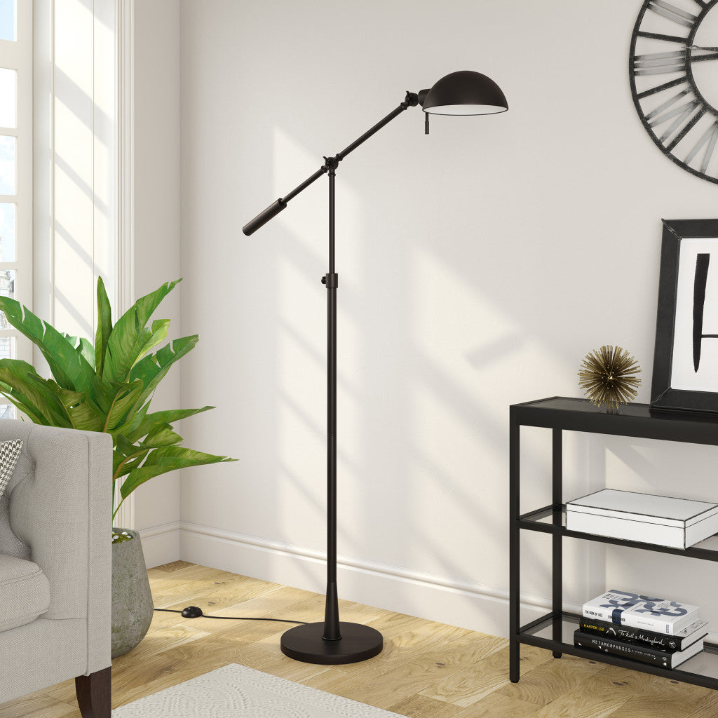 61" Black Adjustable Swing Arm Floor Lamp With Black Cone Shade