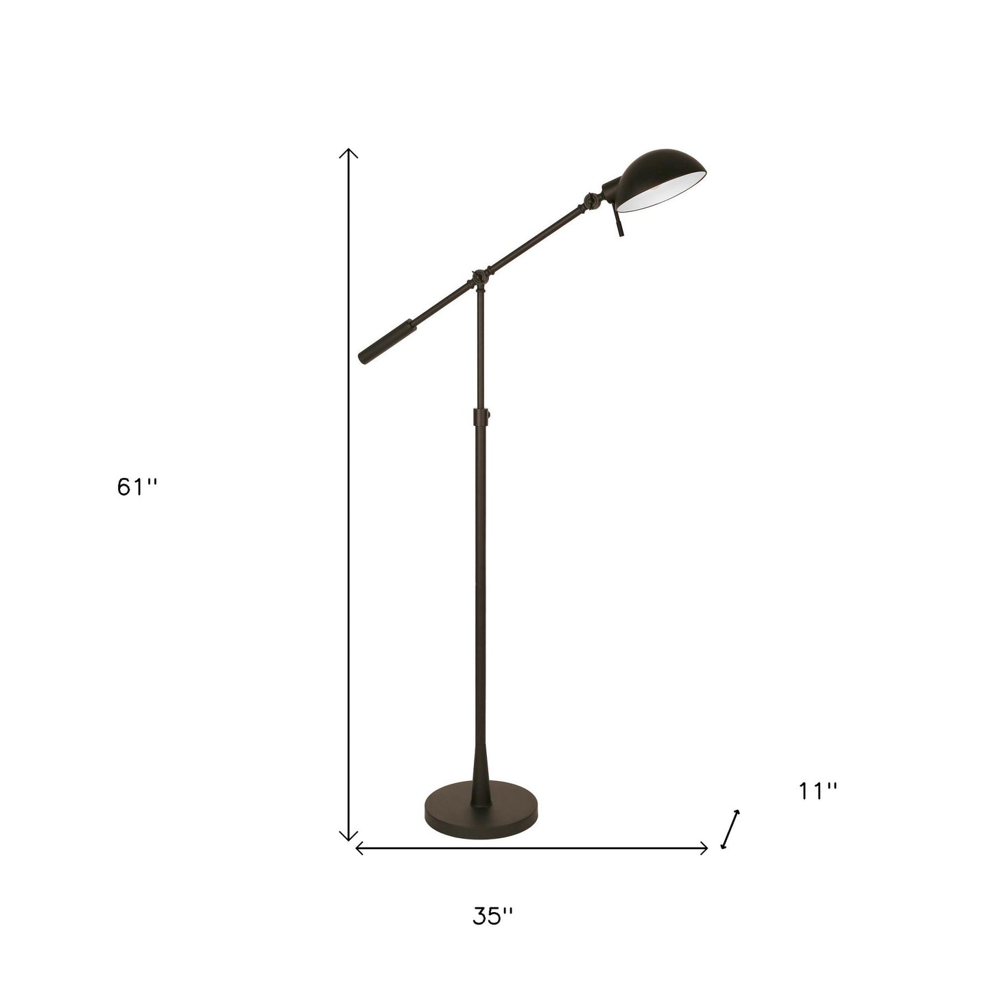 61" Black Adjustable Swing Arm Floor Lamp With Black Cone Shade