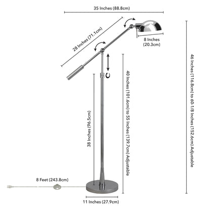 61" Nickel Adjustable Swing Arm Floor Lamp With Nickel No Pattern Cone Shade