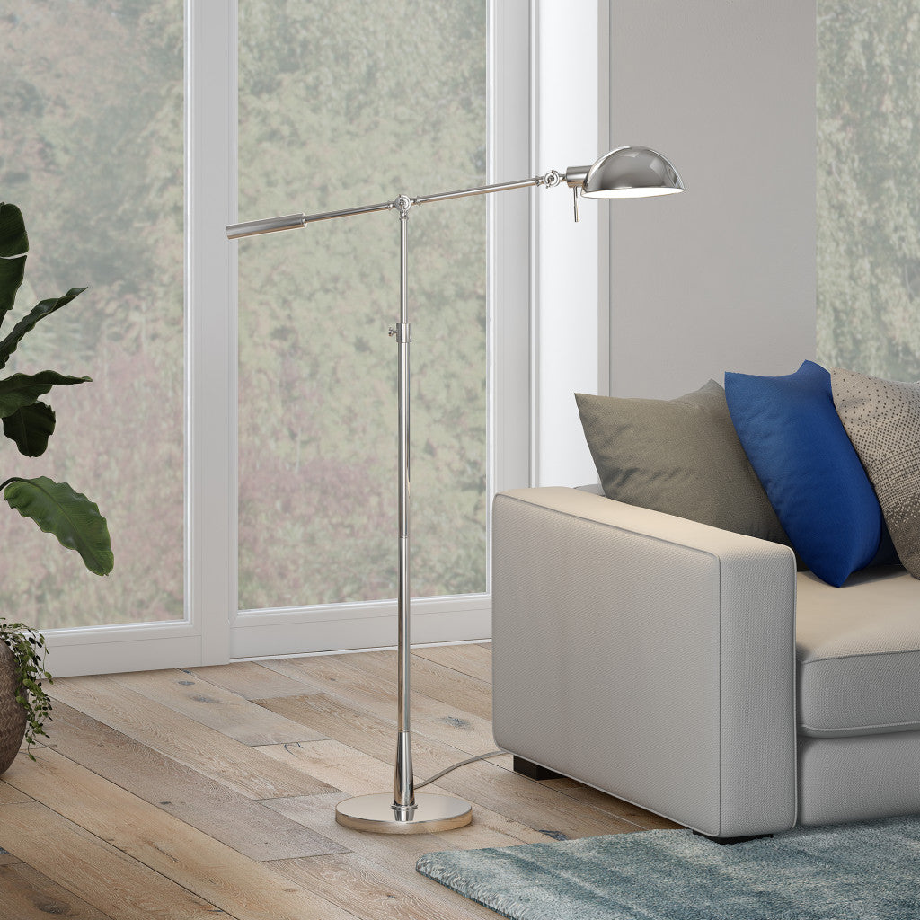 61" Nickel Adjustable Swing Arm Floor Lamp With Nickel No Pattern Cone Shade