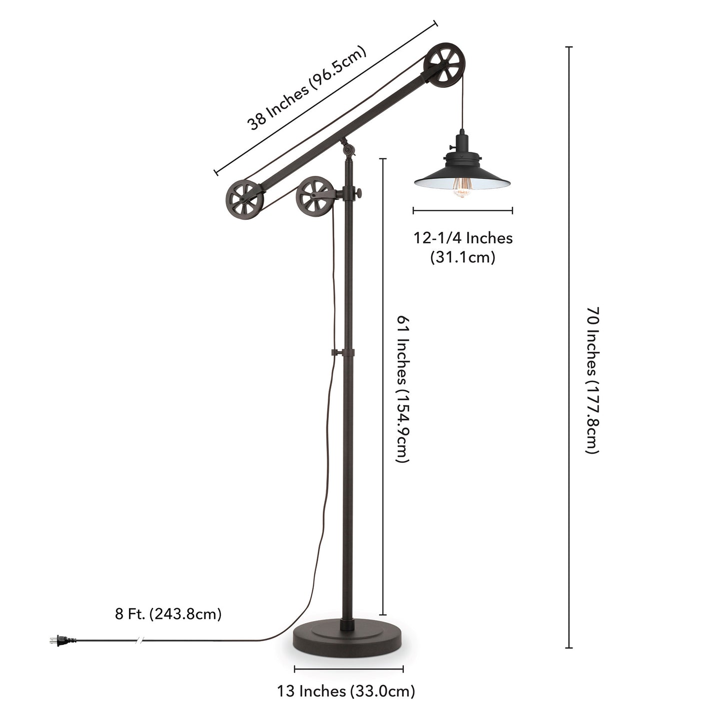 63" Black Reading Floor Lamp With Black Cone Shade