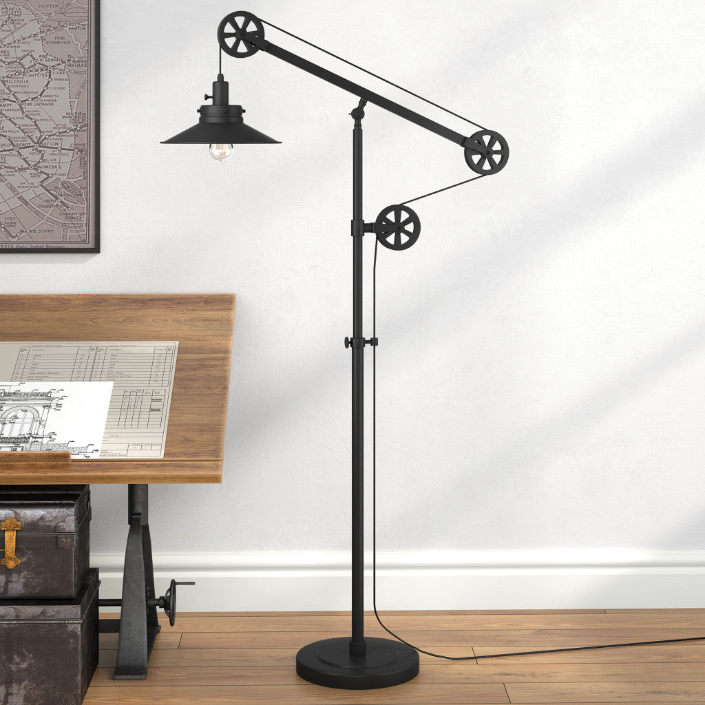 63" Black Reading Floor Lamp With Black Cone Shade