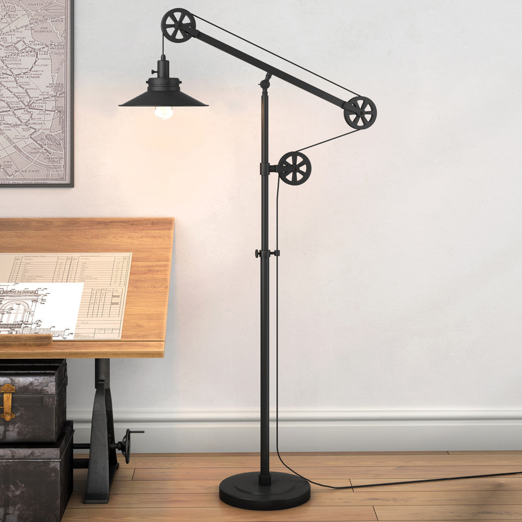 63" Black Reading Floor Lamp With Black Cone Shade