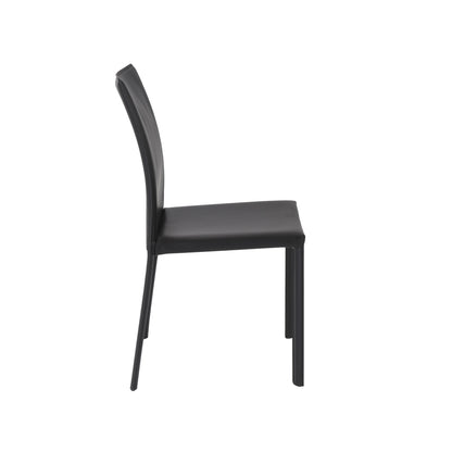 Set of Two Black Upholstered Leather Dining Side Chairs