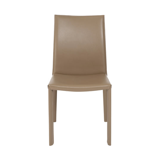 Set of Two Taupe Upholstered Leather Dining Side Chairs