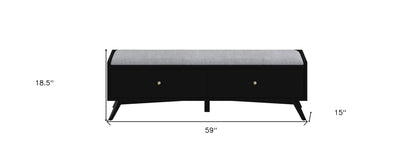 59" Gray and Black Upholstered Polyester Blend Bench with Drawers