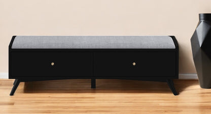 59" Gray and Black Upholstered Polyester Blend Bench with Drawers