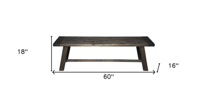 60" Gray And Dark Brown Distressed Wood Dining Bench