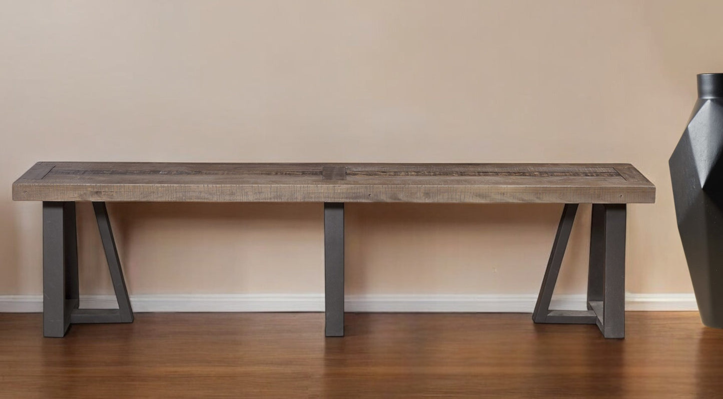 75" Natural and Black Distressed Solid Wood Dining Bench