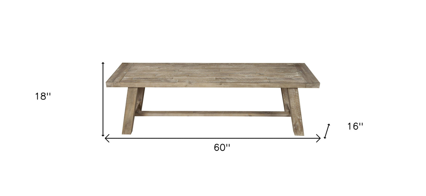 60" Natural Distressed Solid Wood Dining Bench