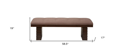 59" Latte and Espresso Linen Blend Upholstered Dining Bench